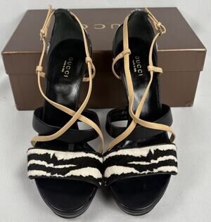 GUCCI Women’s Betty Zebra Print Strappy Heels Box Included Heels Light Use.